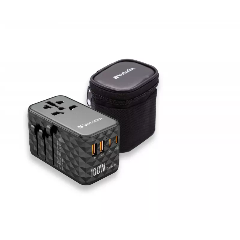 Verbatim UTA-06 adaptador de viaje universal 100W GaN III con 2 x USB-C PD y QC 4+ y 2 x conectores USB-A QC 3.0