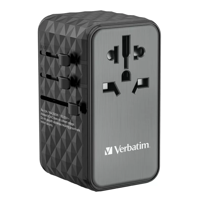 Verbatim UTA-06 adaptador de viaje universal 100W GaN III con 2 x USB-C PD y QC 4+ y 2 x conectores USB-A QC 3.0
