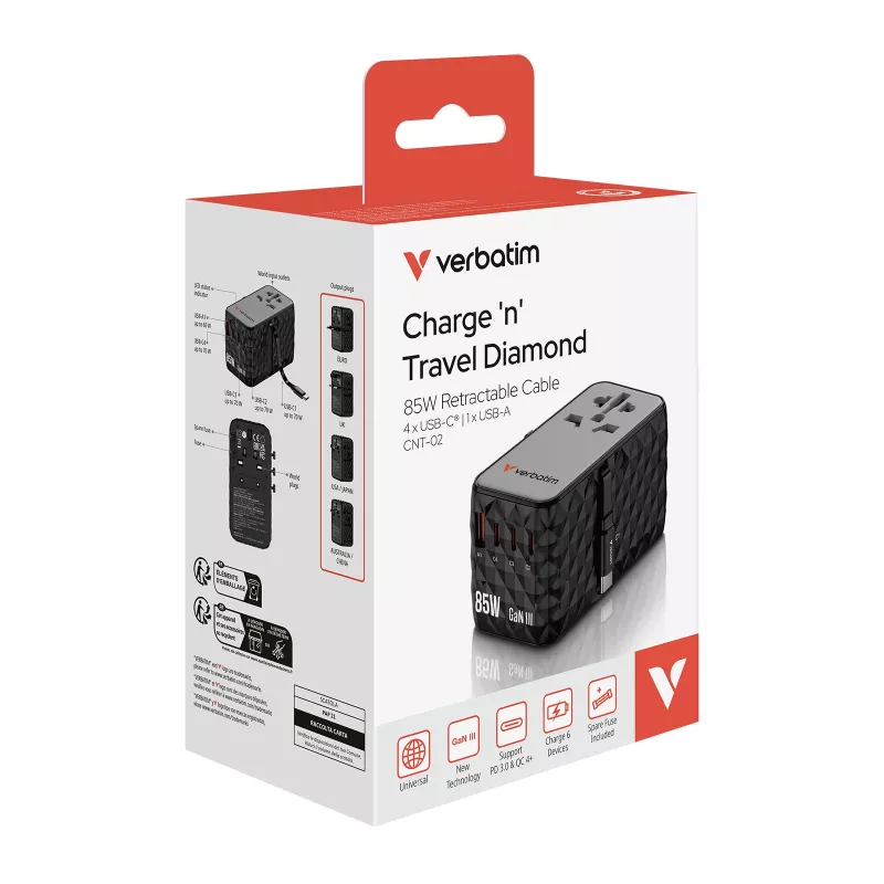Verbatim Charge 'n' Travel Diamond 85W Cable retráctil CNT-02