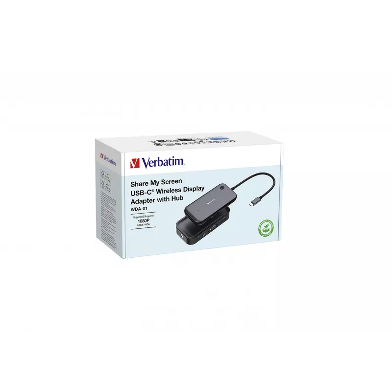 Verbatim Share My Screen adaptador de pantalla inalámbrica 1080p USB-C con hub WDA-01