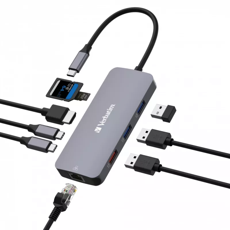 Verbatim CMH-09 USB Type-C 10.000 Mbit/s plata