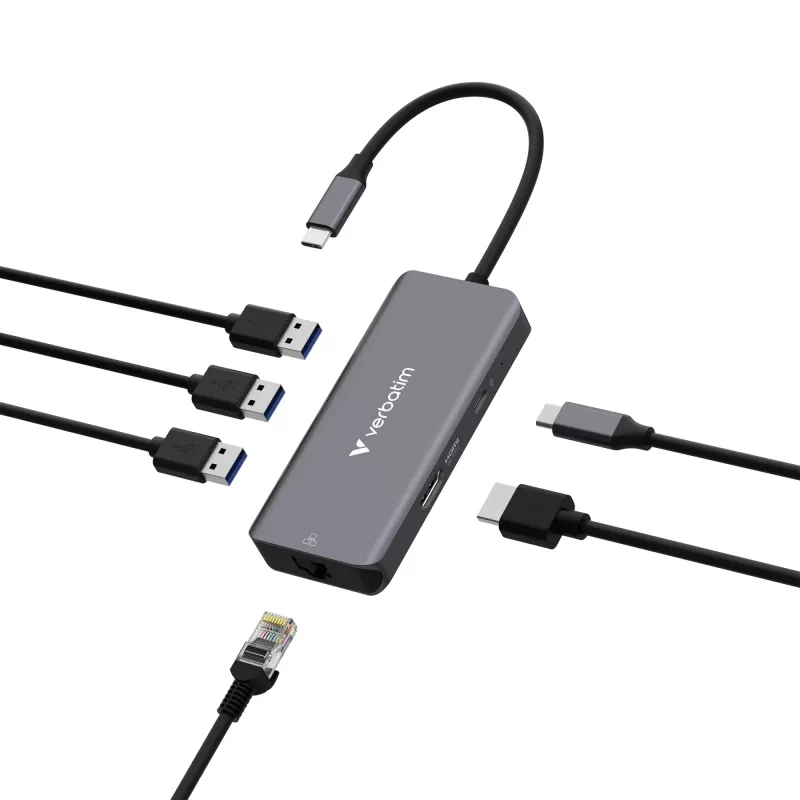 Verbatim USB-C Essentials hub multipuerto 6 puertos: RJ45, HDMI, USB-C PD, 3 x USB-A 3.2 Gen 1