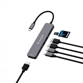 Verbatim USB-C Essentials hub multipuerto 7 puertos: HDMI, USB-C, USB-C 3.2 Gen 1, 2 x USB-A 3.2 Gen 1, SD y microSD