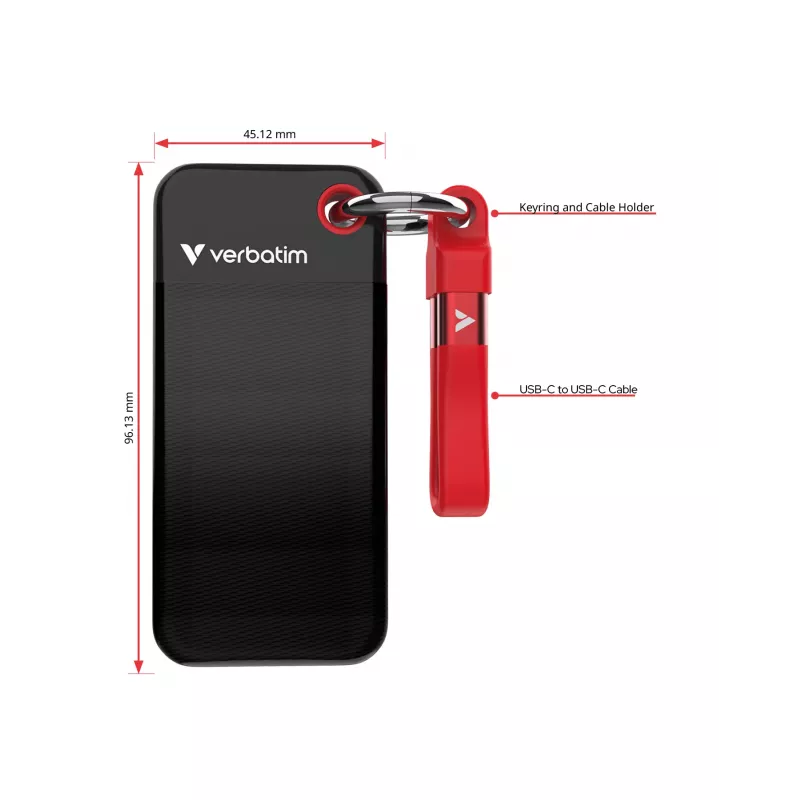 Verbatim Pocket SSD USB 3.2 Gen 2 1 TB Negro/Rojo, 1 TB, USB Type-C, 3.2 Gen 2 (3.1 Gen 2), 1000 MB/s, 10 Gbit/s, Negro, Rojo