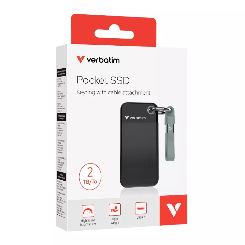 Verbatim Pocket SSD USB 3.2 Gen 2 2TB Negro/Gris, 2 TB, USB Type-C, 3.2 Gen 2 (3.1 Gen 2), 1000 MB/s, 10 Gbit/s, Negro, Gris