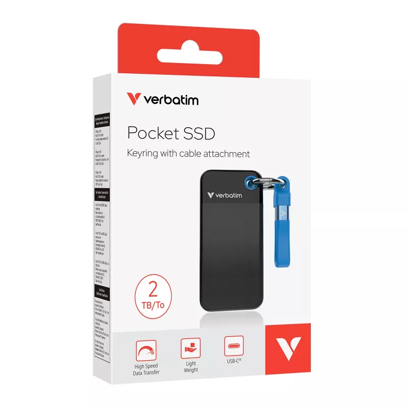 Verbatim Pocket SSD USB 3.2 Gen 2 2TB Negro/Azul, 2 TB, USB Type-C, 3.2 Gen 2 (3.1 Gen 2), 1000 MB/s, 10 Gbit/s, Negro, Azul