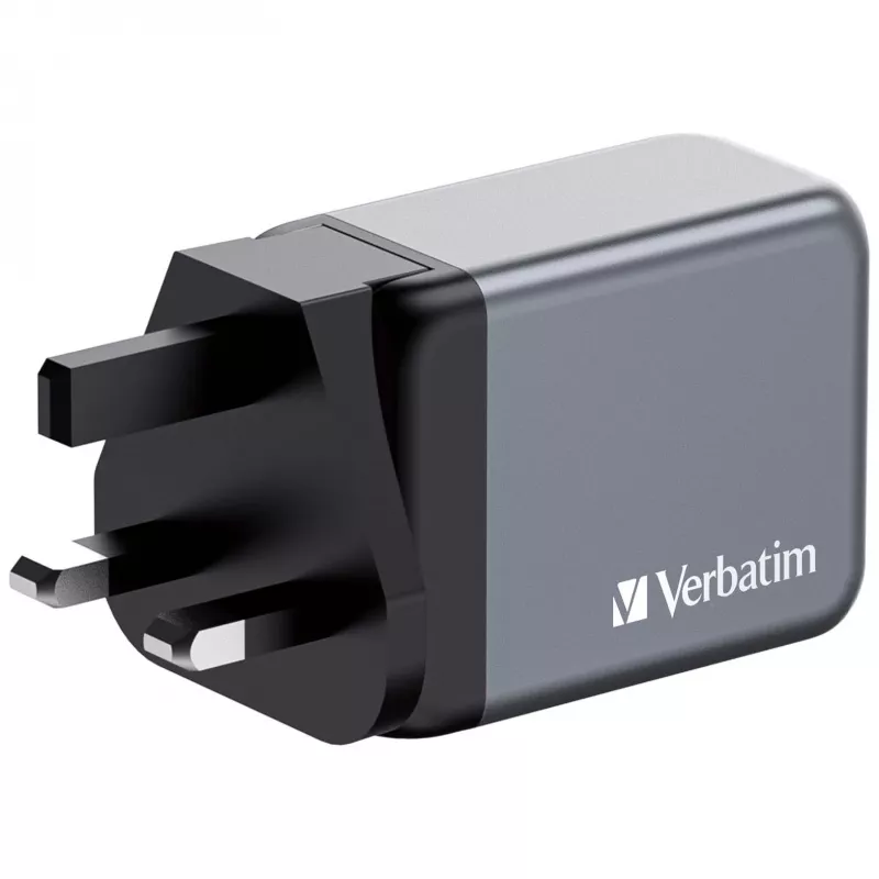 Verbatim GNC-65 Cargador GaN 65W con 2 x USB-C PD 65W / 1 x USB-A QC 3.0 (EU/UK/US)