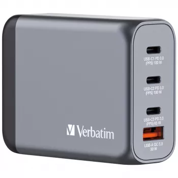 Verbatim GNC-100 Cargador GaN 100W con 2 x USB-C PD 100W / 1 x USB-C PD 65W / 1 x USB-A QC 3.0 (EU/UK/US)