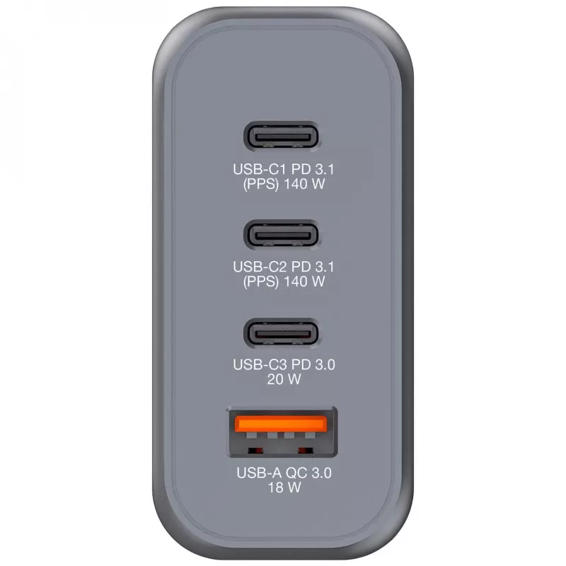 Verbatim GNC-140 Cargador GaN 140 W con 2 x USB-C PD 140 W / 1 x USB-C PD 20 W / 1 x USB-A QC 3.0 (EU/UK/US)