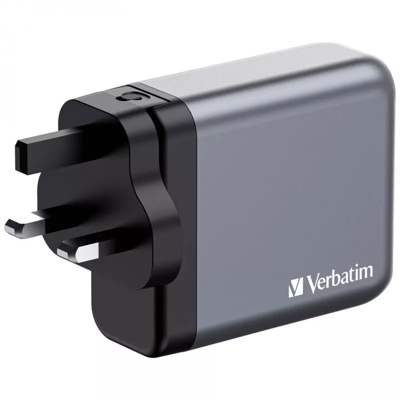 Verbatim GNC-140 Cargador GaN 140 W con 2 x USB-C PD 140 W / 1 x USB-C PD 20 W / 1 x USB-A QC 3.0 (EU/UK/US)