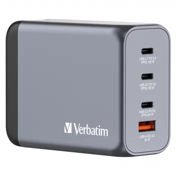 Verbatim GNC-200 Cargador GaN 200W con 2 x USB-C PD 100W / 1 x USB-C PD 65W / 1 x USB QC 3.0 (EU/UK/US)