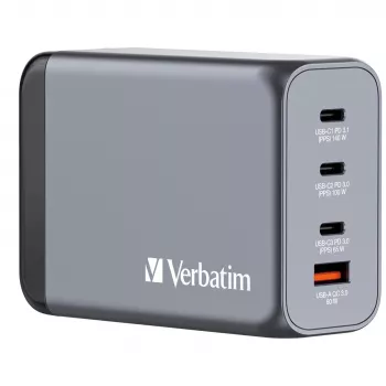 Verbatim GNC-240 Cargador GaN 240 W con 1 x USB-C 140 W / 1 x USB-C 100 W / 1 x USB-C 65 W / 1 x USB-A QC 3.0 (EU/UK/US)