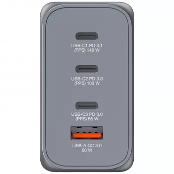 Verbatim GNC-240 Cargador GaN 240 W con 1 x USB-C 140 W / 1 x USB-C 100 W / 1 x USB-C 65 W / 1 x USB-A QC 3.0 (EU/UK/US)