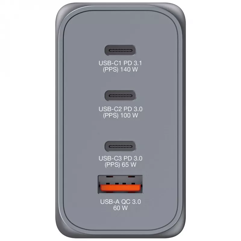 Verbatim GNC-240 Cargador GaN 240 W con 1 x USB-C 140 W / 1 x USB-C 100 W / 1 x USB-C 65 W / 1 x USB-A QC 3.0 (EU/UK/US)