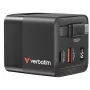 Verbatim Cargador GaN 65 W 2 puertos con cable retráctil, pantalla, conectores US y adaptadores EU y UK
