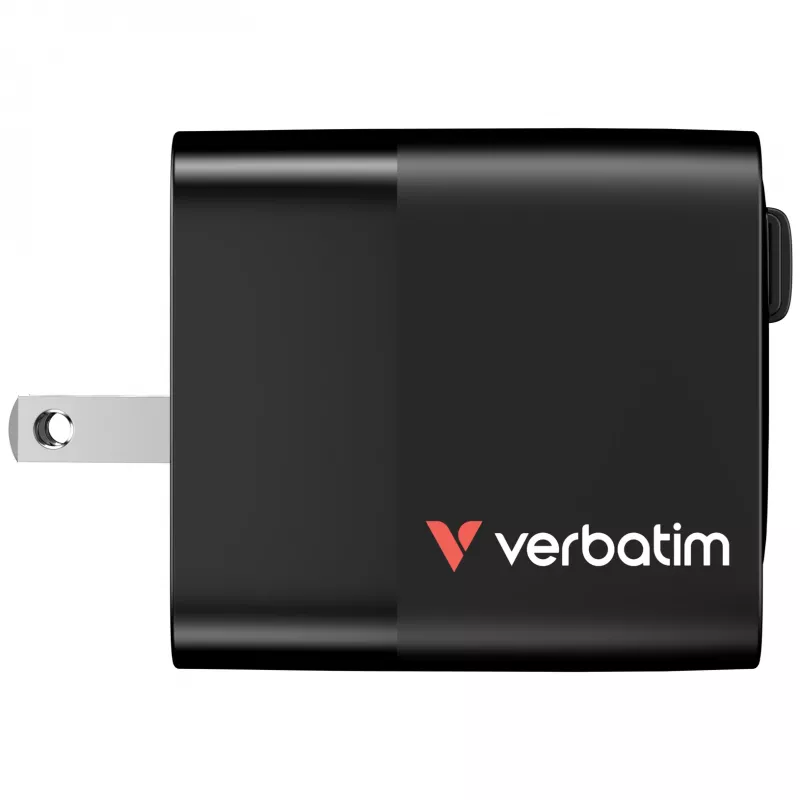 Verbatim Cargador GaN 65 W 2 puertos con cable retráctil, pantalla, conectores US y adaptadores EU y UK