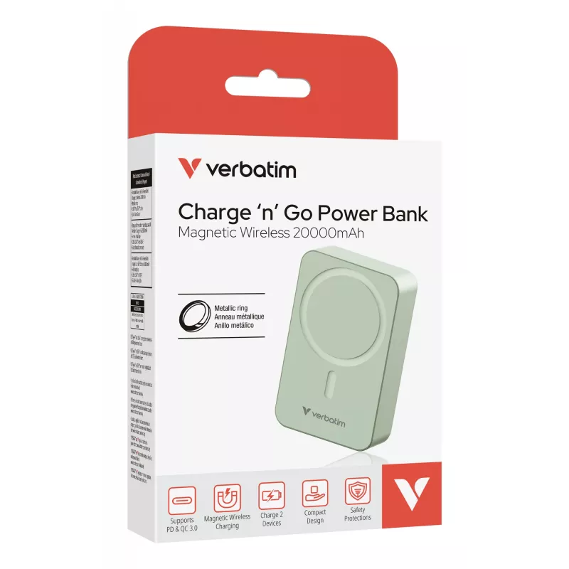 Verbatim Charge 'n' Go Essentials Powerbank magnética inalámbrica 20000 mAh Verde