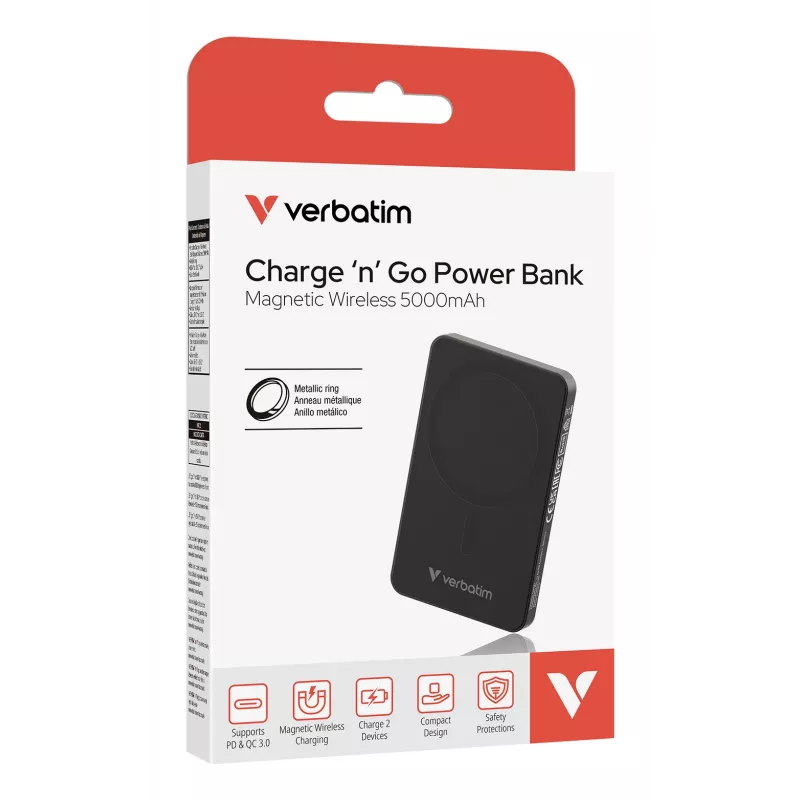 Verbatim Charge 'n' Go Essentials Powerbank magnética inalámbrica 5000 mAh Negro