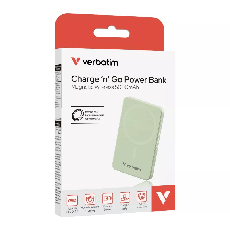 Verbatim Charge 'n' Go Essentials Powerbank magnética inalámbrica 5000 mAh Verde
