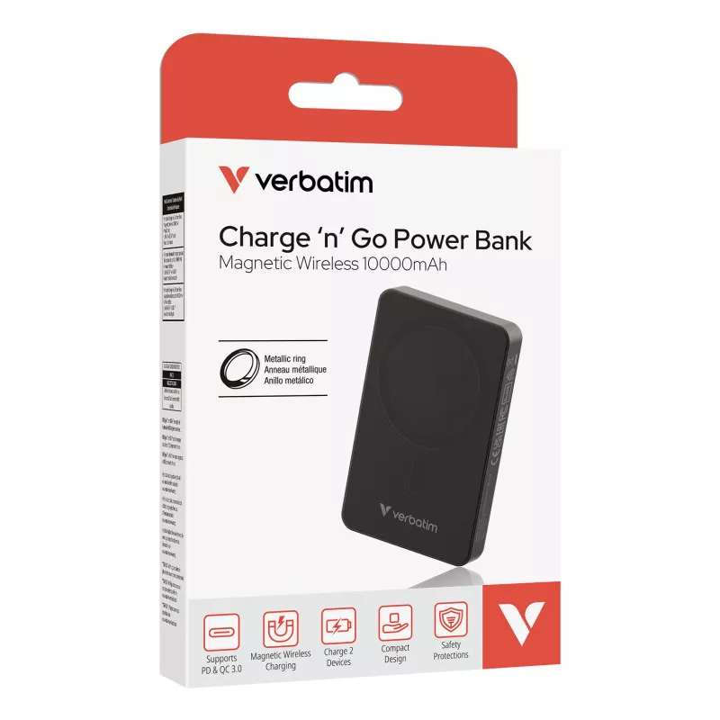 Verbatim Charge 'n' Go Essentials Powerbank magnética inalámbrica 10000 mAh Negro