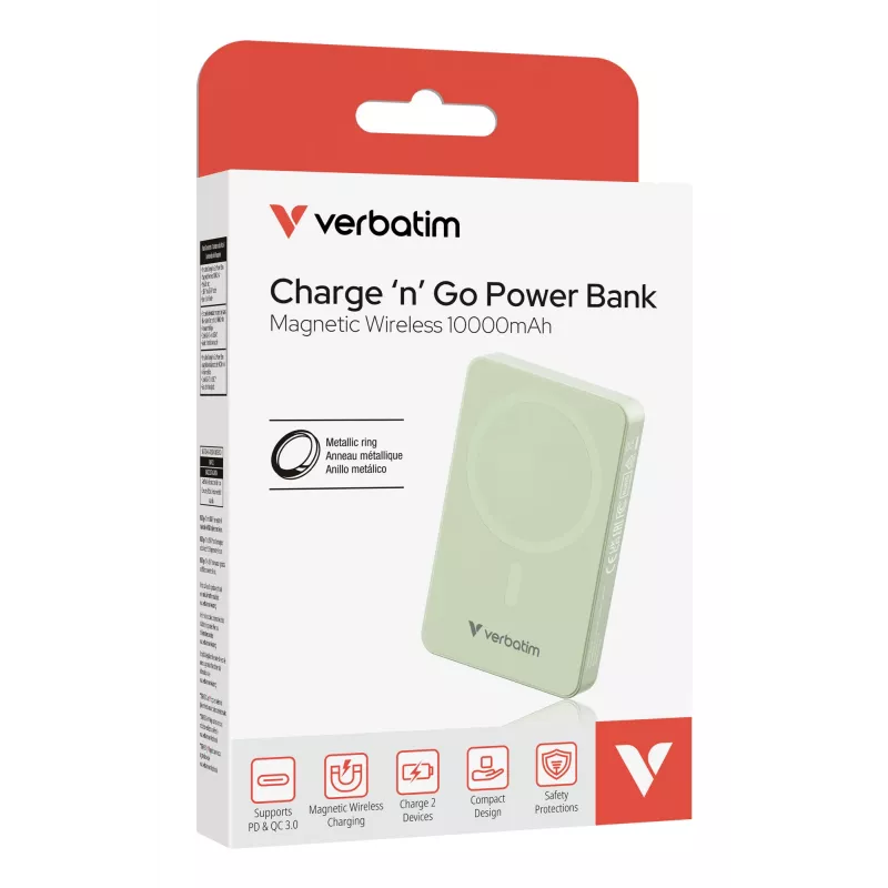 Verbatim Charge 'n' Go Essentials Powerbank magnética inalámbrica 10000 mAh Verde