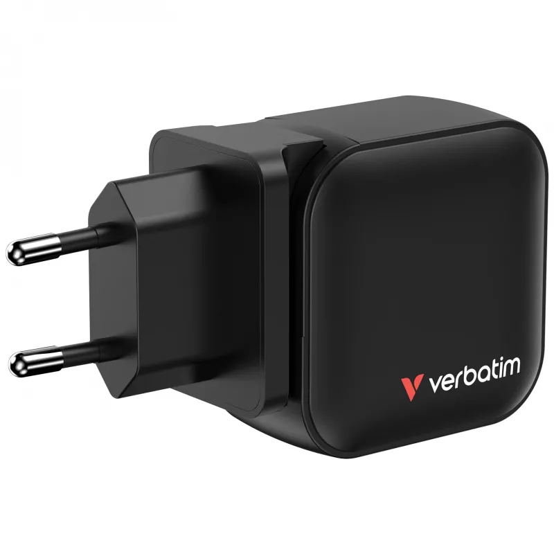 Verbatim Cargador Mini GaN 70W 3 puertos con conector US y adaptadores EU y UK