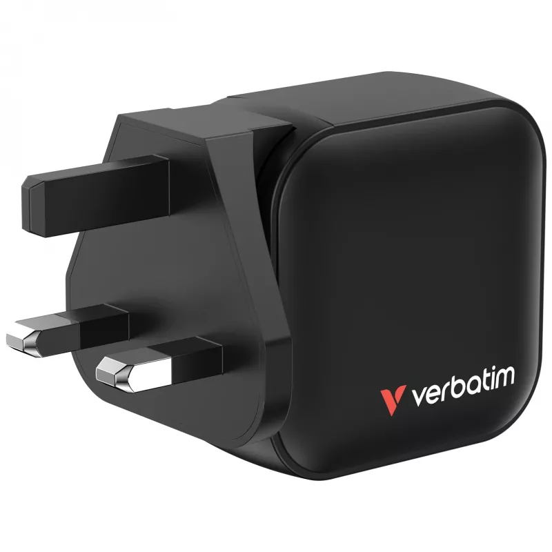 Verbatim Cargador Mini GaN 70W 3 puertos con conector US y adaptadores EU y UK