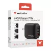 Verbatim Cargador Mini GaN 70W 3 puertos con conector US y adaptadores EU y UK