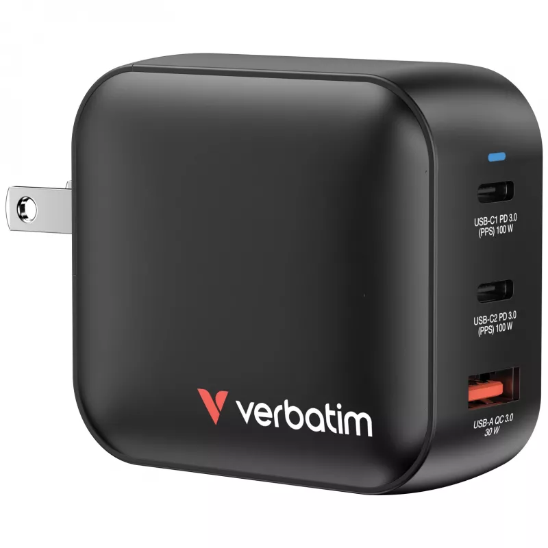 Verbatim Cargador GaN 100W universal negro carga rápida CA uso en interiores