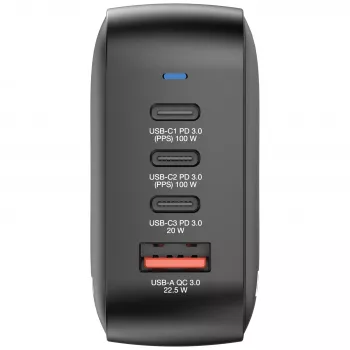 Verbatim Cargador Mini GaN 100W 4 puertos con conector US y adaptadores EU y UK