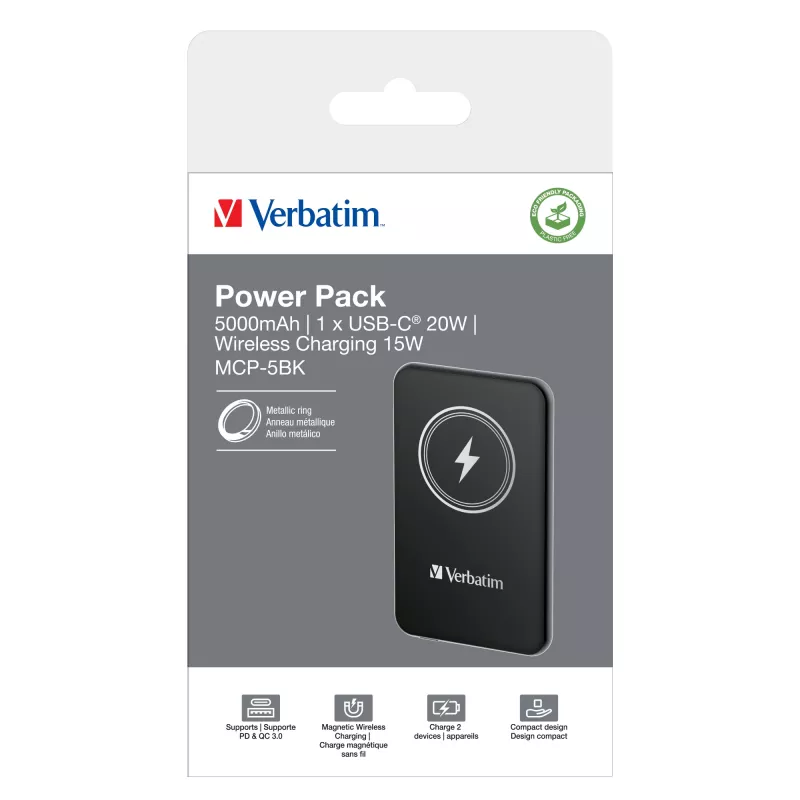 Powerbank VERBATIM Charge AnA Go 5000 mAh magnética inalámbrica, Negro