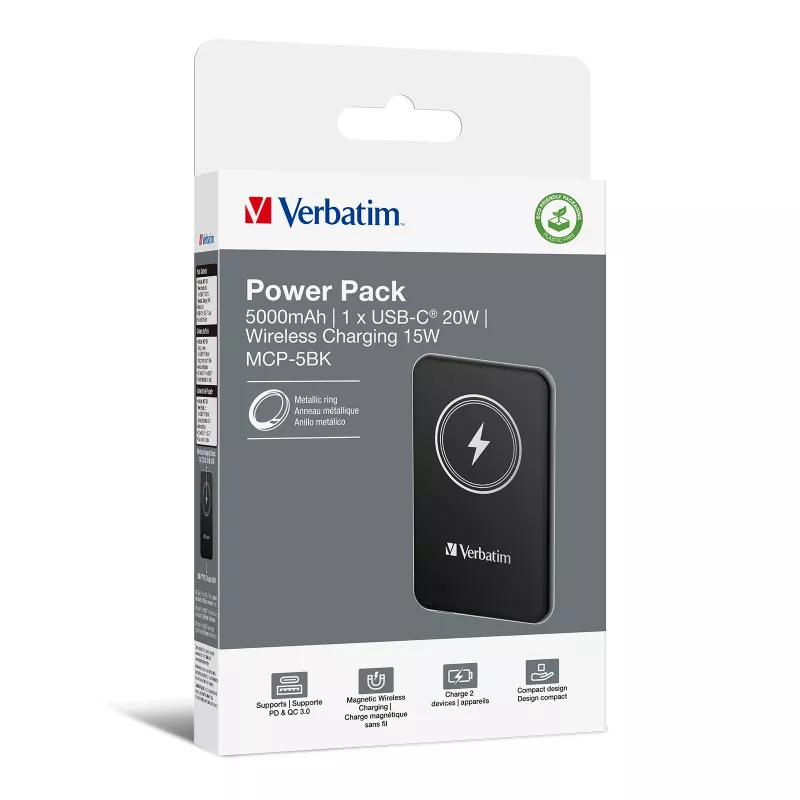 Powerbank VERBATIM Charge AnA Go 5000 mAh magnética inalámbrica, Negro