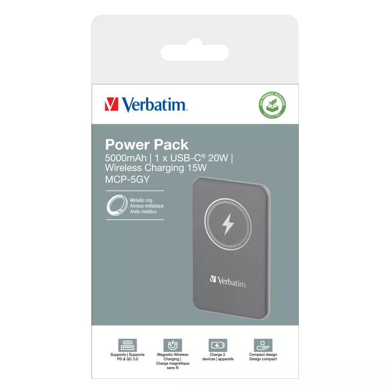 Verbatim Charge 'n' Go Powerbank magnética inalámbrica 5000mAh Gris