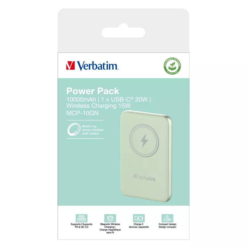 Verbatim Charge 'n' Go Powerbank magnética inalámbrica 10000mAh Verde