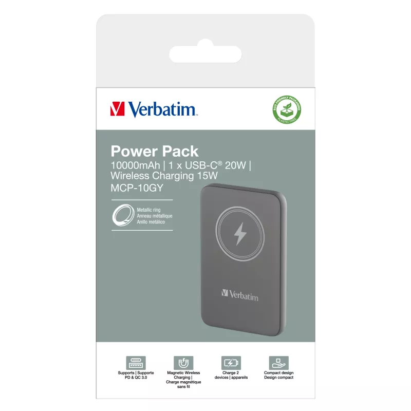 Verbatim Charge 'n' Go Powerbank magnética inalámbrica 10000mAh Gris