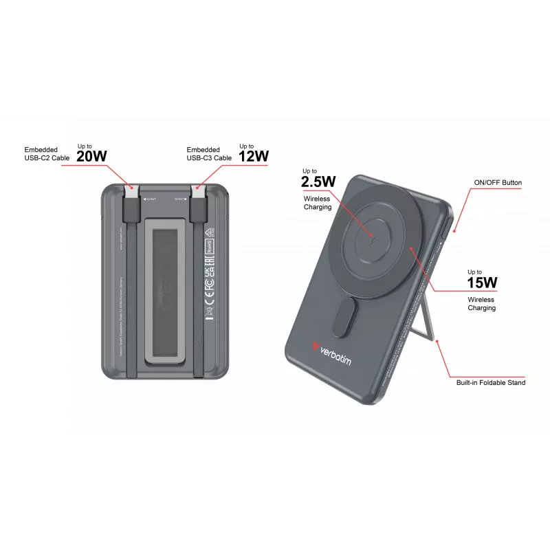 Verbatim Charge'n'Go 2C Powerbank 5000 mAh Gris