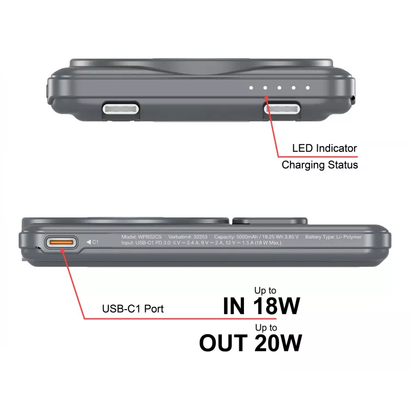 Verbatim Charge'n'Go 2C Powerbank 5000 mAh Gris