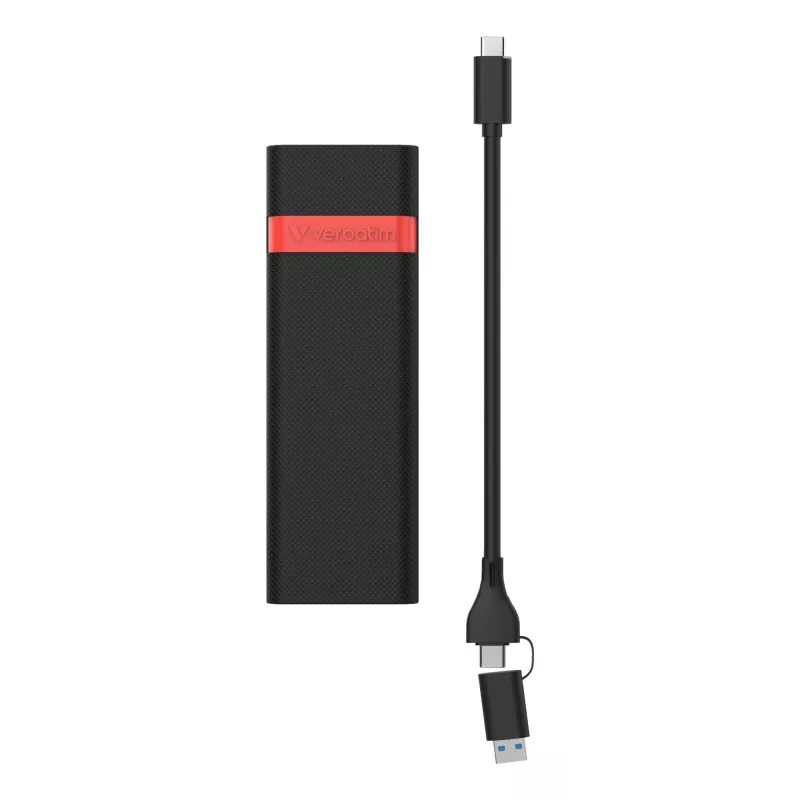 Verbatim Kit carcasa SSD M.2 NVMe, carcasa SSD, M.2, PCI Express, 10 Gbit/s, conectividad USB, Negro, Rojo