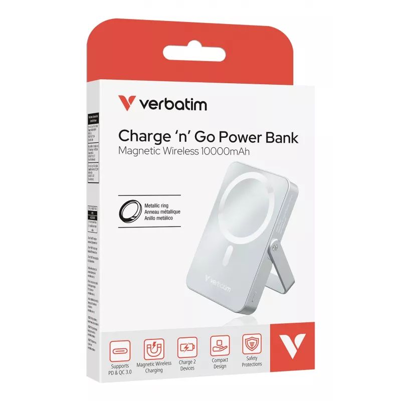Verbatim Charge 'n' Go Powerbank magnética inalámbrica con soporte – 10000 mAh Azul