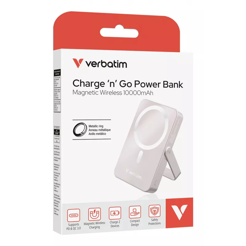 Verbatim Charge 'n' Go Powerbank magnética inalámbrica con soporte – 10000 mAh Rosa