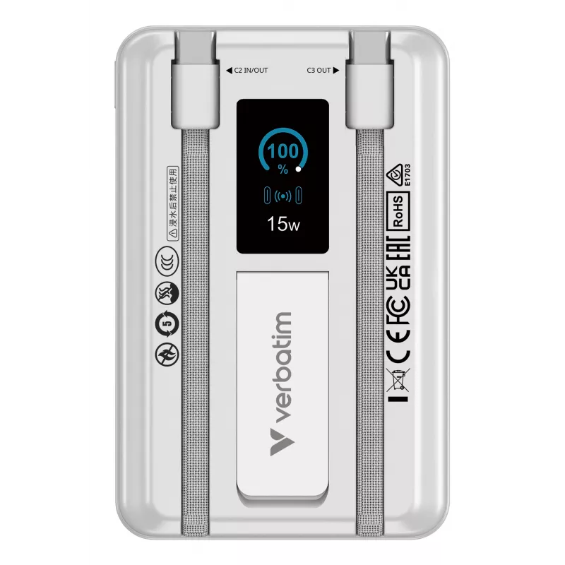 Verbatim Charge'n'Go 2C y pantalla Powerbank 10000 mAh Plata