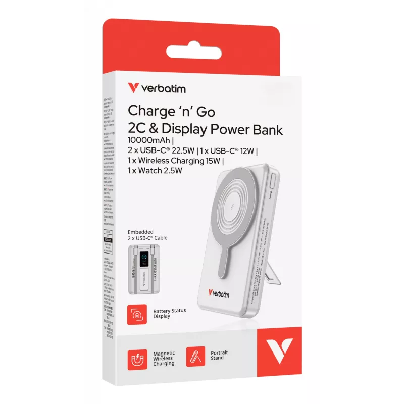 Verbatim Charge'n'Go 2C y pantalla Powerbank 10000 mAh Plata
