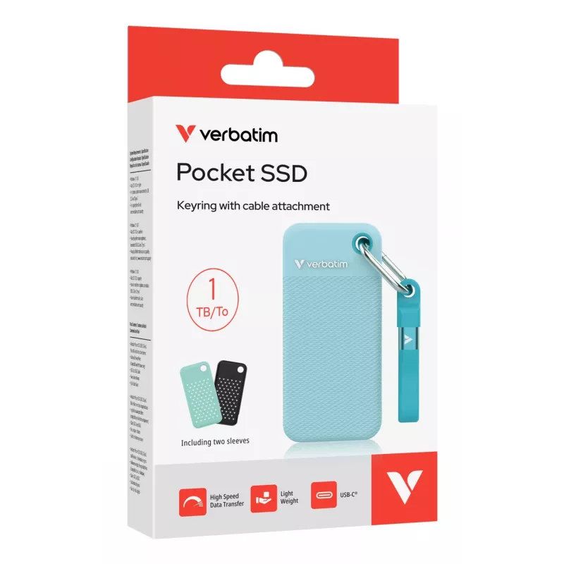 Verbatim Pocket SSD USB 3.2 Gen 2 1 TB Polar Blue con dos fundas de goma