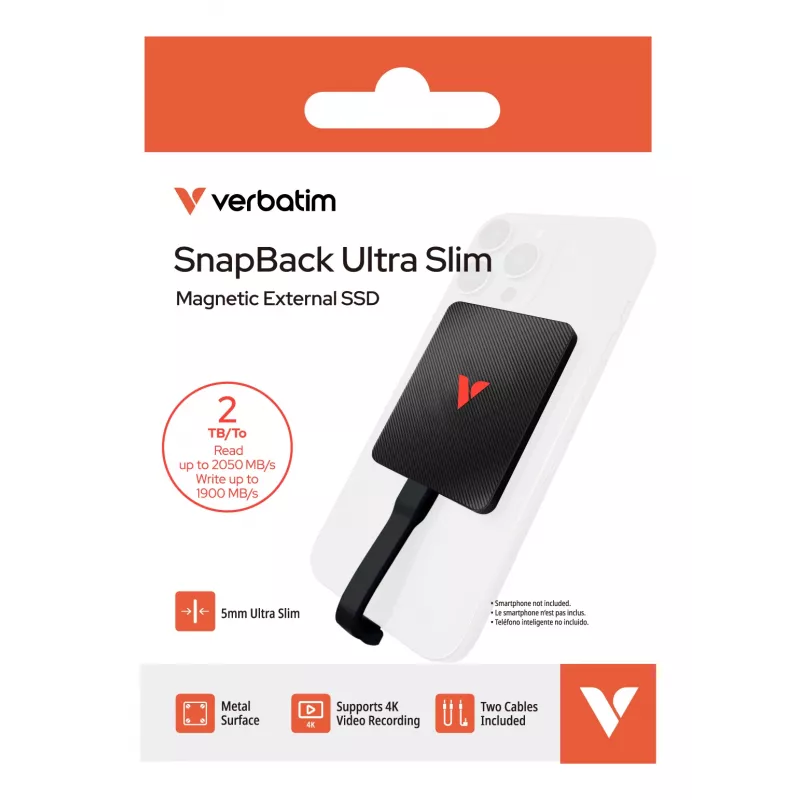 Verbatim SnapBack Ultra SSD ultrafina 2TB USB Type-C USB 3.2 Gen 2x2 Negro