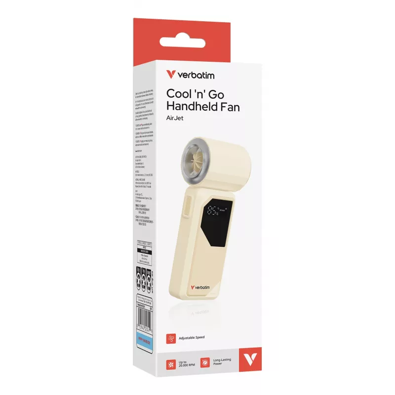 Verbatim Cool’n’Go AirJet ventilador de mano Blanco/Plata, Plata, Blanco, ventilador de mano, 1 ud., 6 W, Ion de litio (Li-Ion), 3,7 V