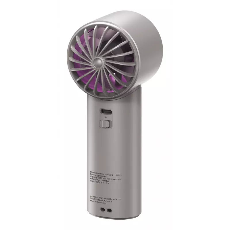 Verbatim Cool’n’Go IceTouch ventilador de mano Gris/Lila, Gris, Lila, 1 ventilador, ventilador de mano, 1 ud., 8 W, Ion de litio (Li-Ion)