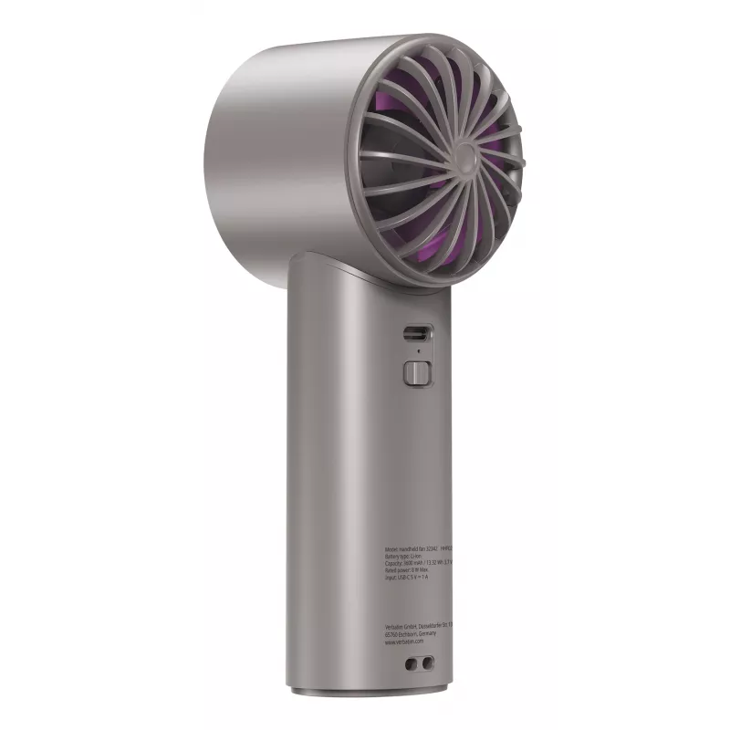 Verbatim Cool’n’Go IceTouch ventilador de mano Gris/Lila, Gris, Lila, 1 ventilador, ventilador de mano, 1 ud., 8 W, Ion de litio (Li-Ion)
