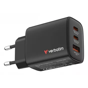 Verbatim Essentials cargador GaN 65W con conector EU Negro, interior, AC, 20 V, Negro