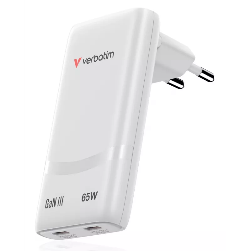 Verbatim Fold 'n' Go cargador GaN 65W con conector EU Blanco