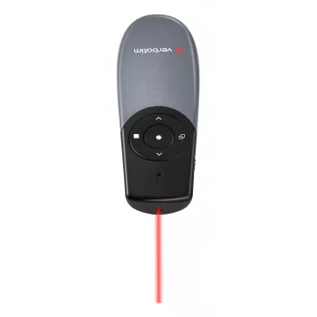 Verbatim Focus presentador inalámbrico con puntero láser rojo, RF, USB, 30 m, Negro, Plata